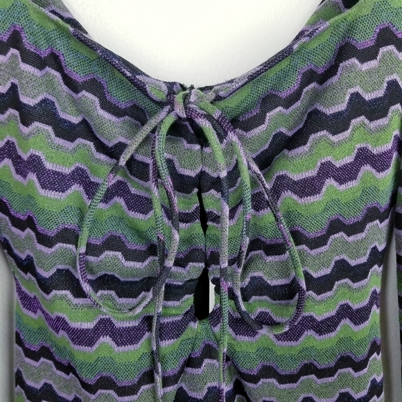 Zara Metallic Purple Green Glitter Chevron Patterned Long Sleeve Bodycon Dress - Picture 8 of 14